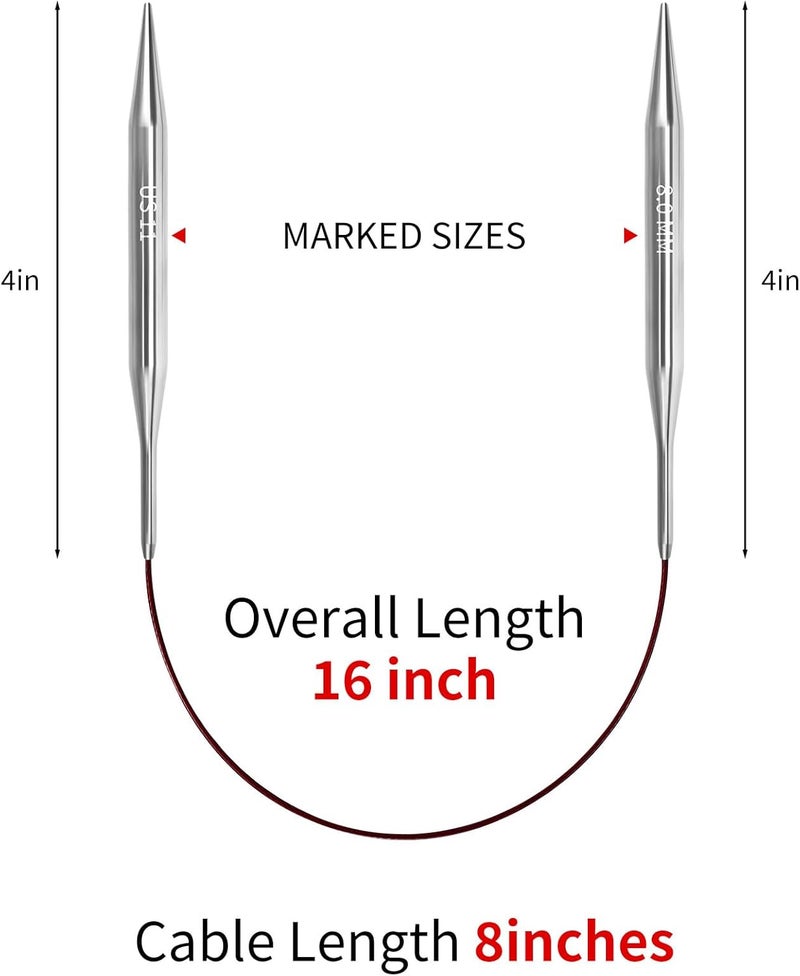 Soosui 8.0mm Circular Knitting Needles - 16-inch/40cm US11 Ergonomic Stainless Steel Set with Tangle-Free Cable and Smooth Joints, Ideal for Hats, Socks, and Sleeves - Image 2